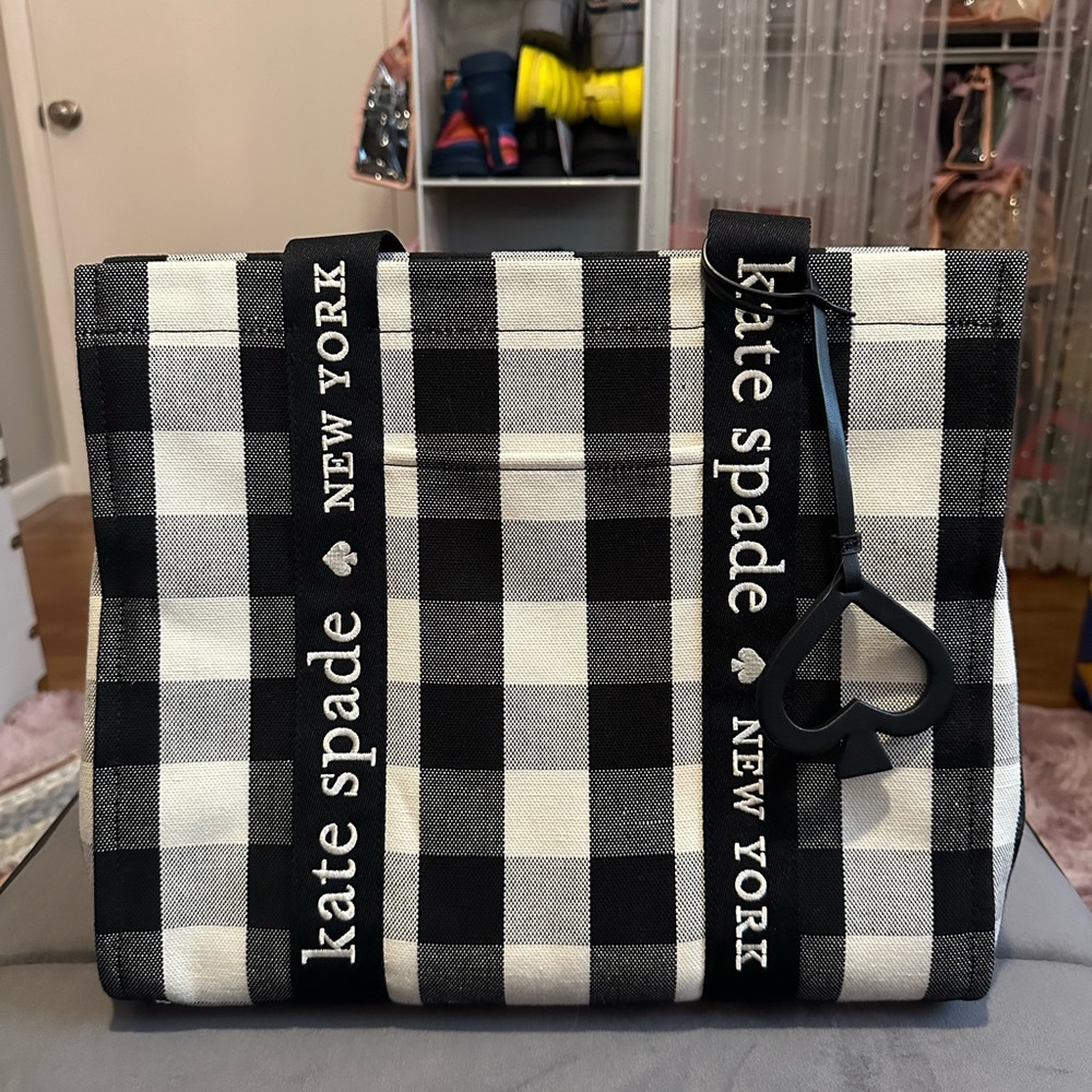 EUC- Large Kate Spade Plenty Gingham canvas tote